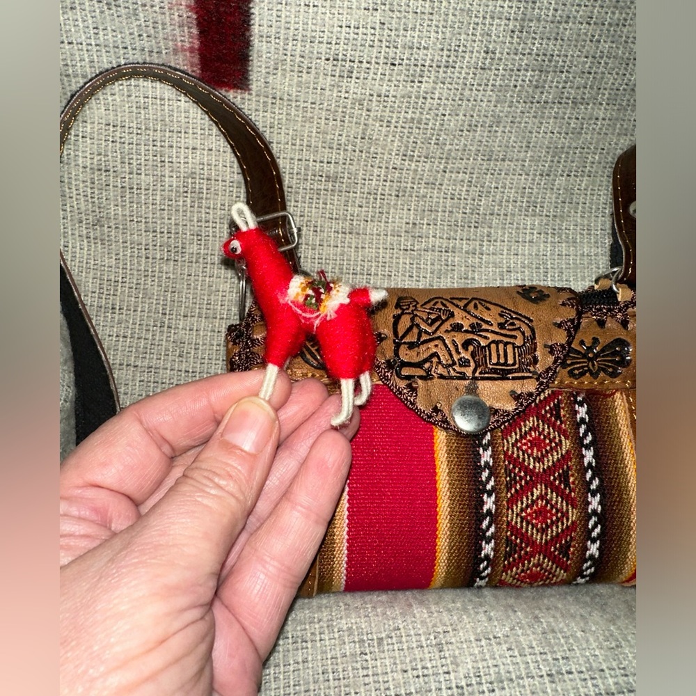 Hand Tooled Leather Crossbody Bag—With Ethnic Made Keychain added:)$4.99 ships! - Picture 3 of 10